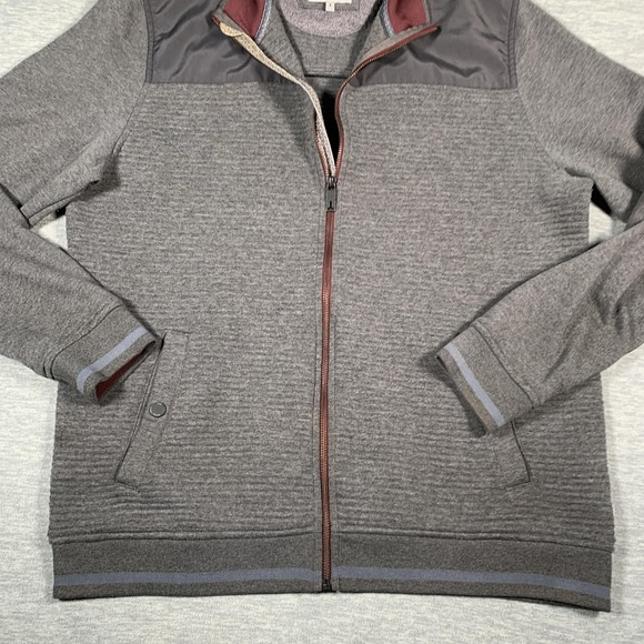 Ted Baker Sweater Mens Extra Large Gray Full Zip Mock Neck Nylon Yoke Pockets - Picture 3 of 10